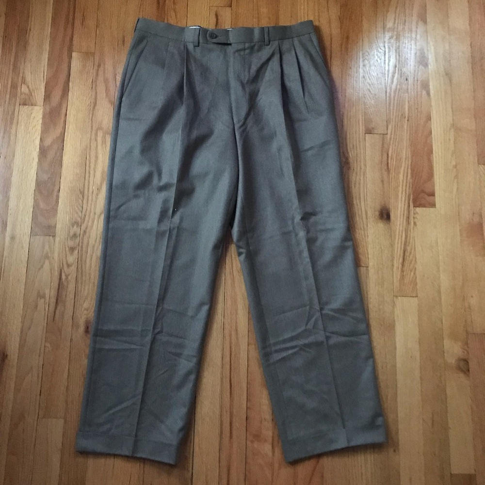 Jack Victor Men's Pleated Dress Pants Super 120s Italian Wool Taupe 36x29